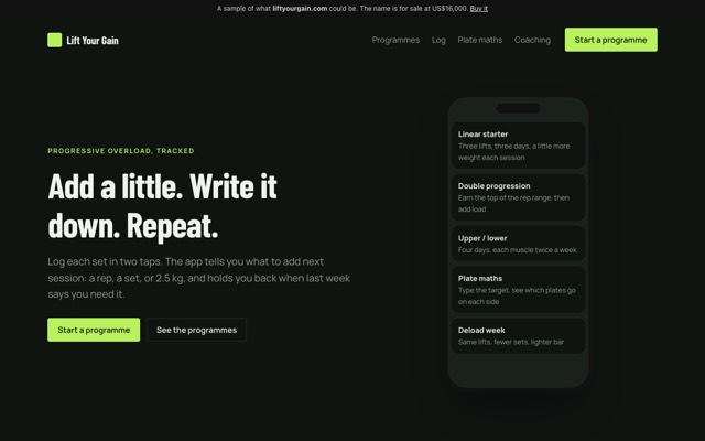 Sample site built on liftyourgain.com