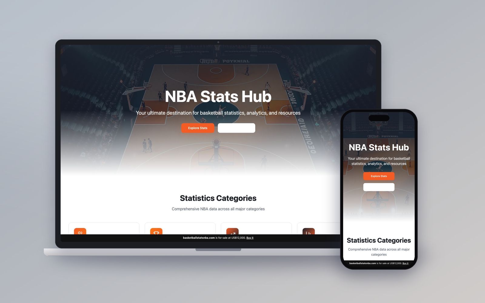 basketballstatsnba.com shown on a laptop and a phone