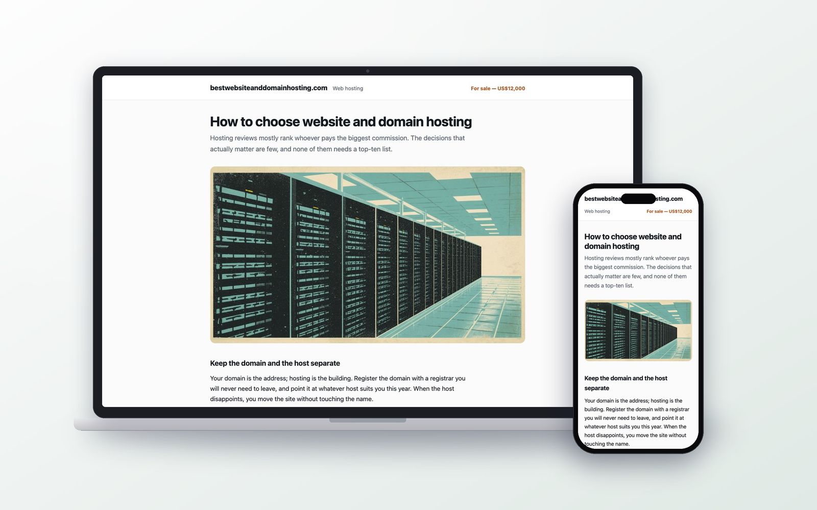 bestwebsiteanddomainhosting.com shown on a laptop and a phone