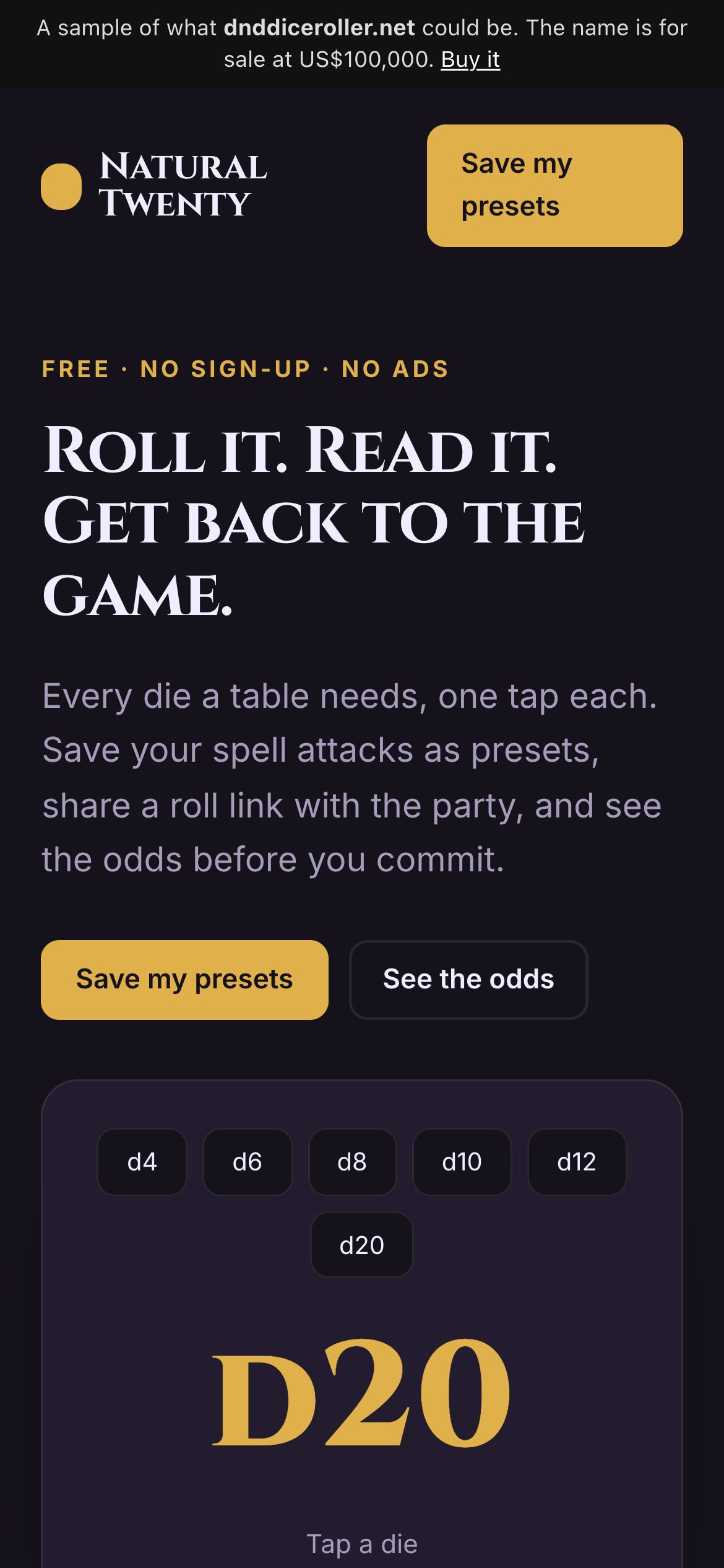 DnD Dice Roller on a phone