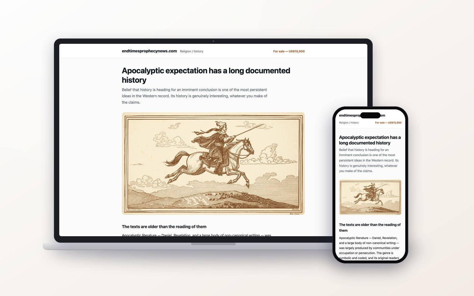 endtimesprophecynews.com shown on a laptop and a phone
