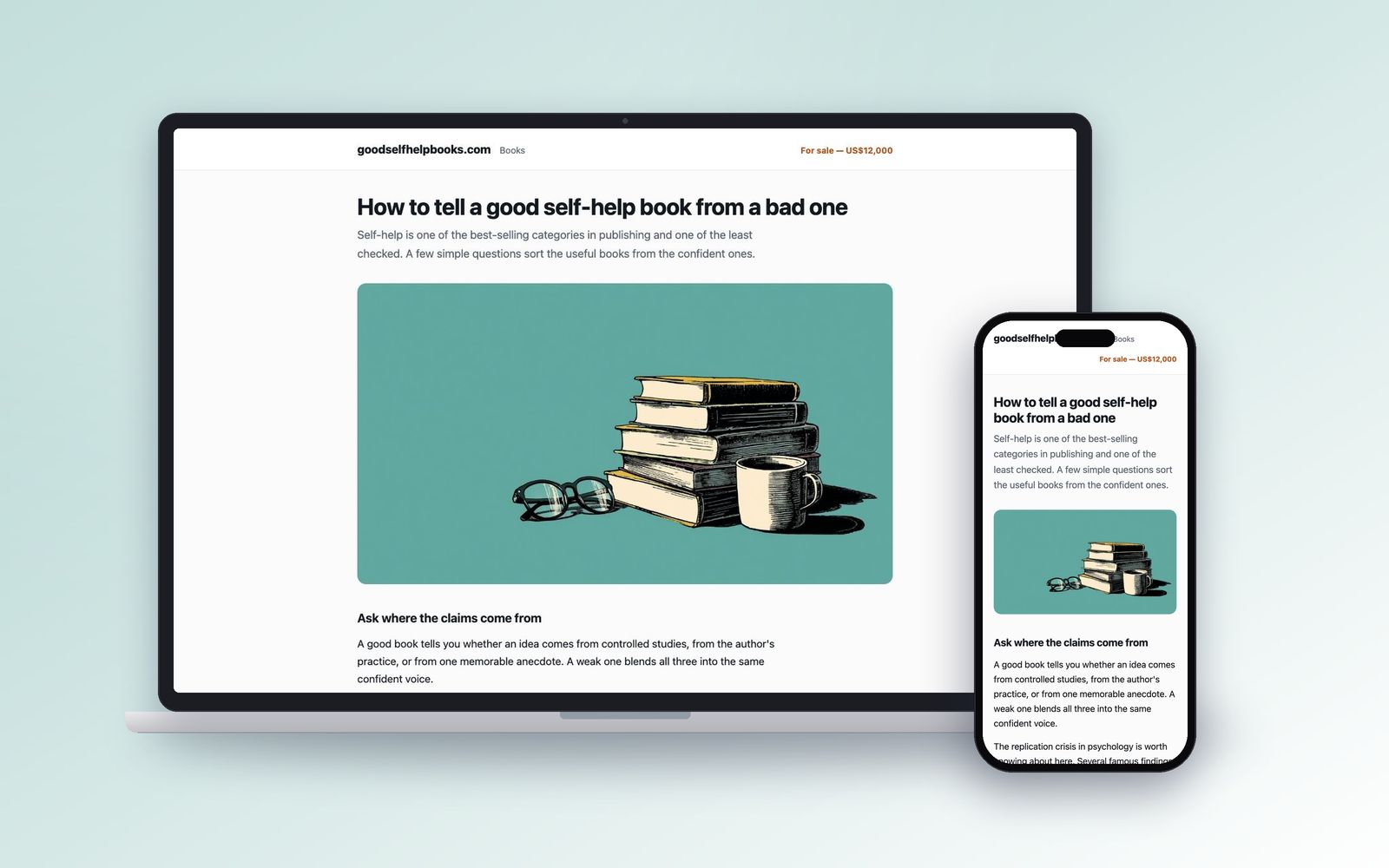 goodselfhelpbooks.com shown on a laptop and a phone