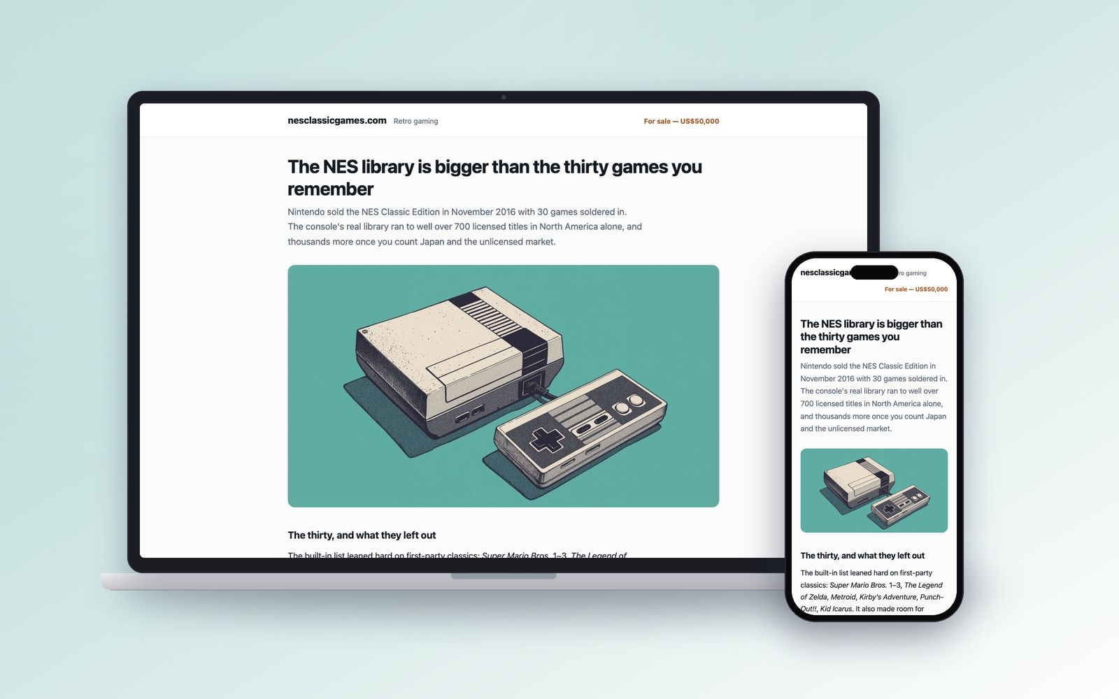 nesclassicgames.com shown on a laptop and a phone