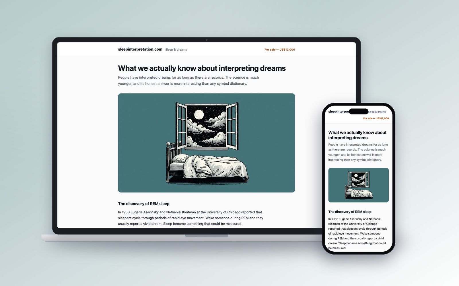 sleepinterpretation.com shown on a laptop and a phone