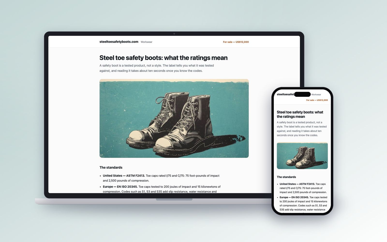steeltoesafetyboots.com shown on a laptop and a phone